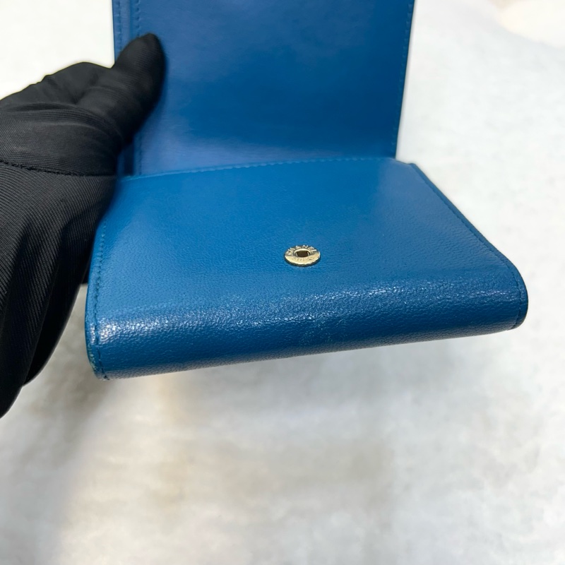 香奈兒短夾CHANEL藍綠色牛皮衍縫雙C金釦三折短夾-10