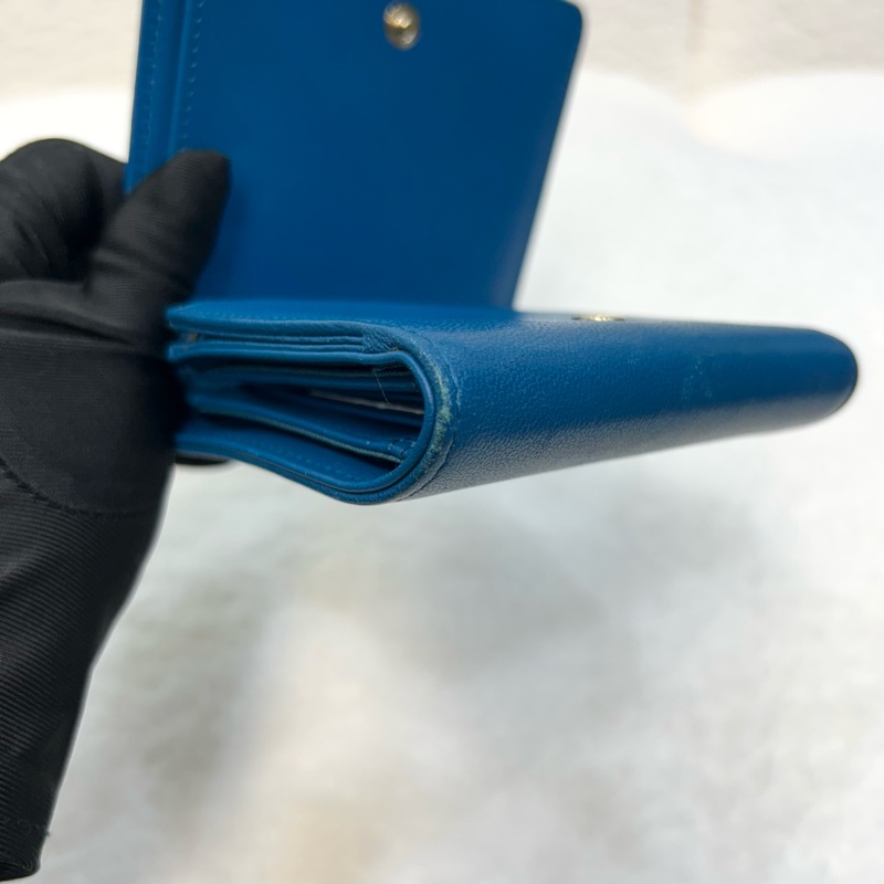 香奈兒短夾CHANEL藍綠色牛皮衍縫雙C金釦三折短夾-11