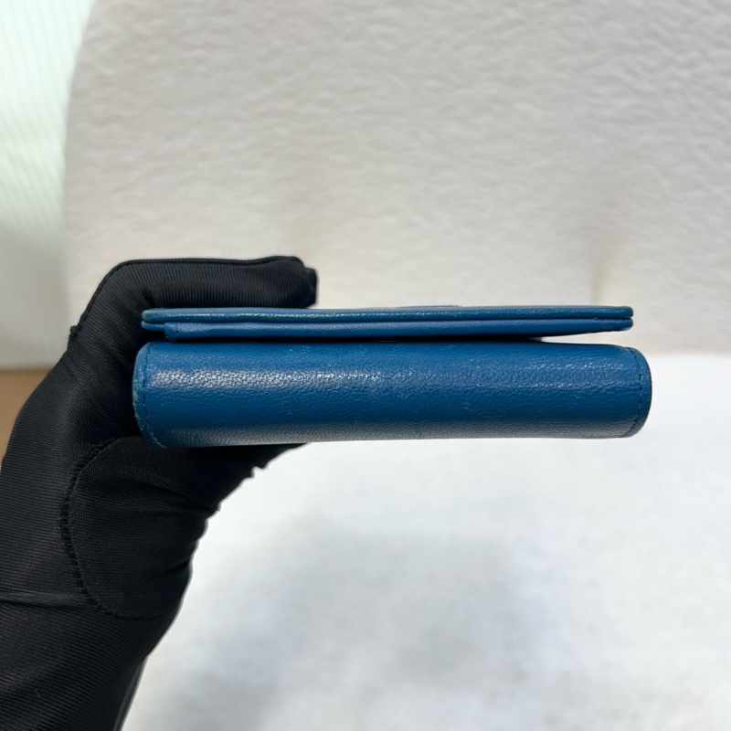 香奈兒短夾CHANEL藍綠色牛皮衍縫雙C金釦三折短夾-15