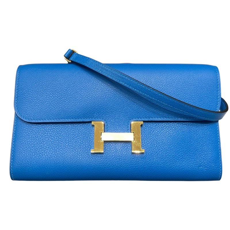 HERMES 愛馬仕 CONSTANCE TOGO 肩背康康長夾 皮革 藍色系 金釦 U刻-0
