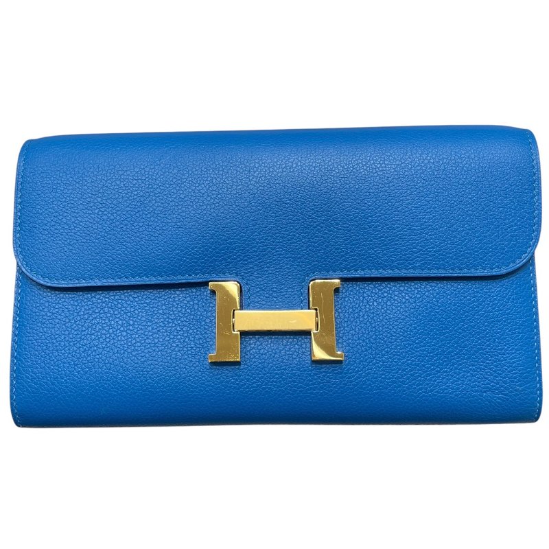 HERMES 愛馬仕 CONSTANCE TOGO 肩背康康長夾 皮革 藍色系 金釦 U刻-1