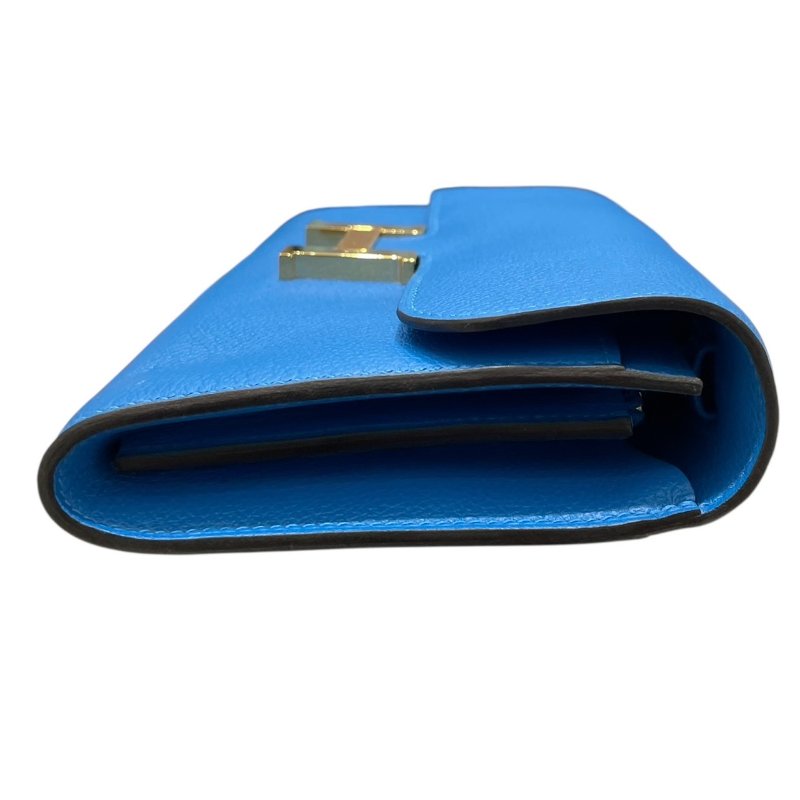 HERMES 愛馬仕 CONSTANCE TOGO 肩背康康長夾 皮革 藍色系 金釦 U刻-2