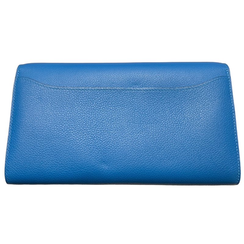 HERMES 愛馬仕 CONSTANCE TOGO 肩背康康長夾 皮革 藍色系 金釦 U刻-4