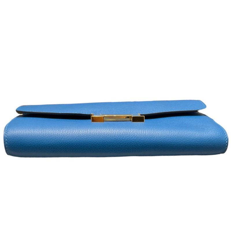 HERMES 愛馬仕 CONSTANCE TOGO 肩背康康長夾 皮革 藍色系 金釦 U刻-5