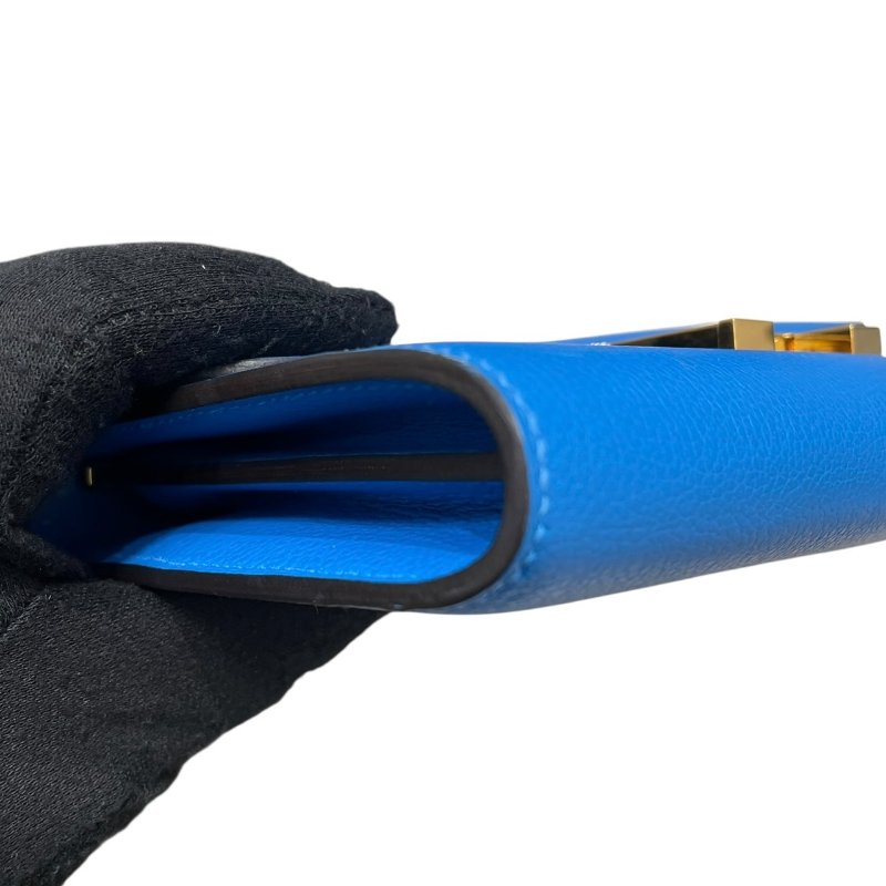 HERMES 愛馬仕 CONSTANCE TOGO 肩背康康長夾 皮革 藍色系 金釦 U刻-6