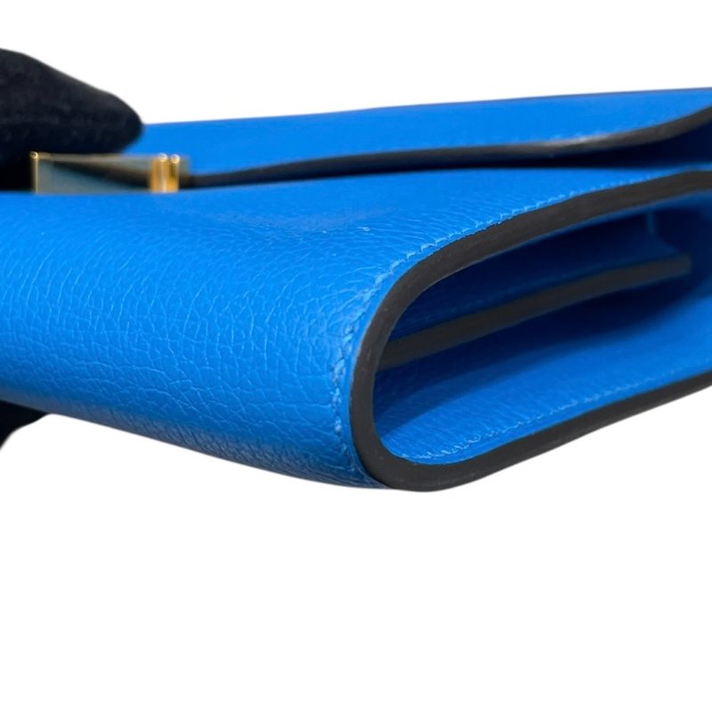 HERMES 愛馬仕 CONSTANCE TOGO 肩背康康長夾 皮革 藍色系 金釦 U刻-7