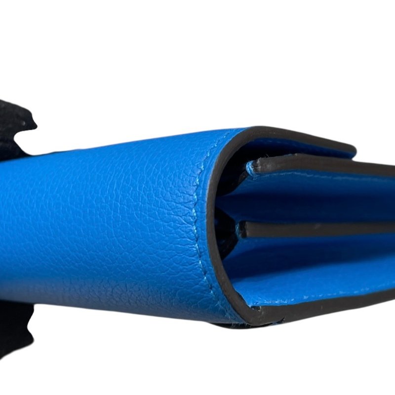 HERMES 愛馬仕 CONSTANCE TOGO 肩背康康長夾 皮革 藍色系 金釦 U刻-9