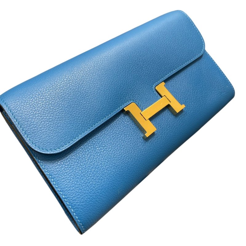 HERMES 愛馬仕 CONSTANCE TOGO 肩背康康長夾 皮革 藍色系 金釦 U刻-13