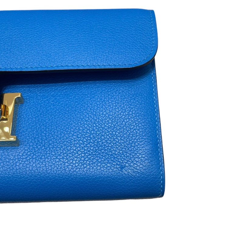 HERMES 愛馬仕 CONSTANCE TOGO 肩背康康長夾 皮革 藍色系 金釦 U刻-15