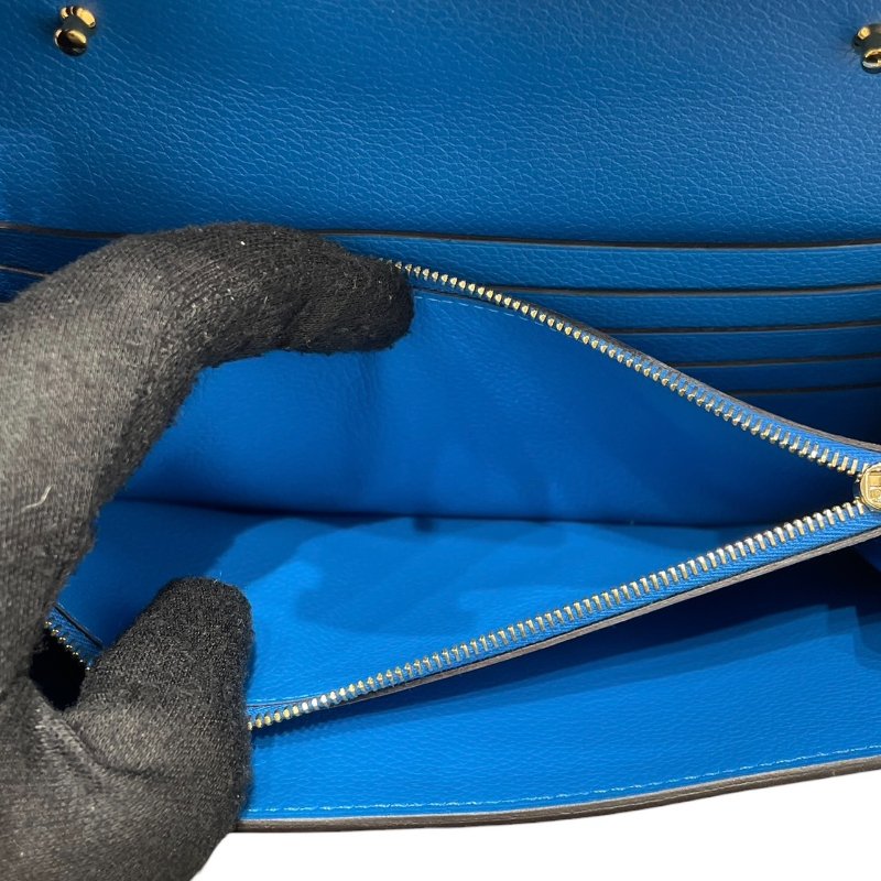 HERMES 愛馬仕 CONSTANCE TOGO 肩背康康長夾 皮革 藍色系 金釦 U刻-16