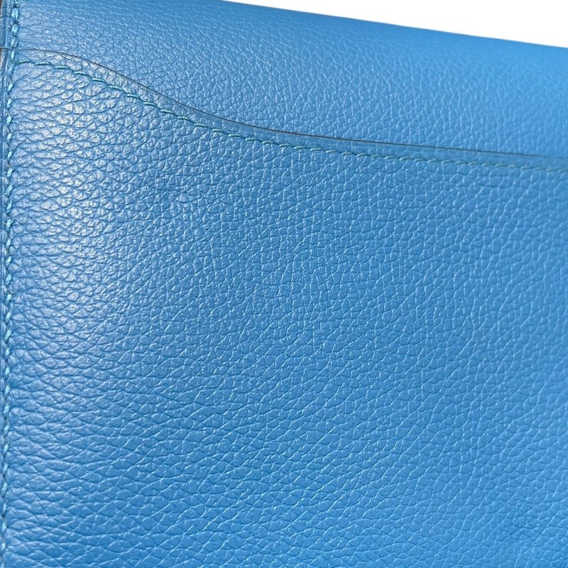 HERMES 愛馬仕 CONSTANCE TOGO 肩背康康長夾 皮革 藍色系 金釦 U刻-18