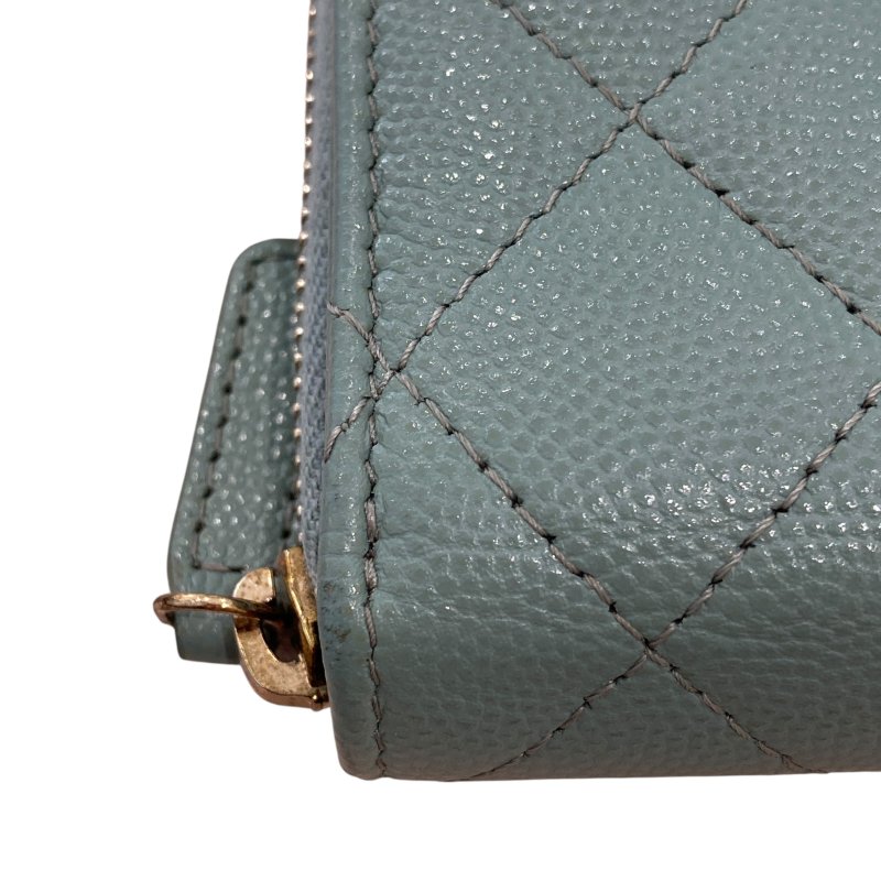 CHANEL 香奈兒 零錢卡夾 荔枝紋牛皮 灰綠色-4