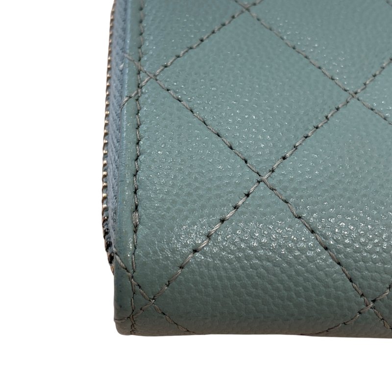 CHANEL 香奈兒 零錢卡夾 荔枝紋牛皮 灰綠色-5