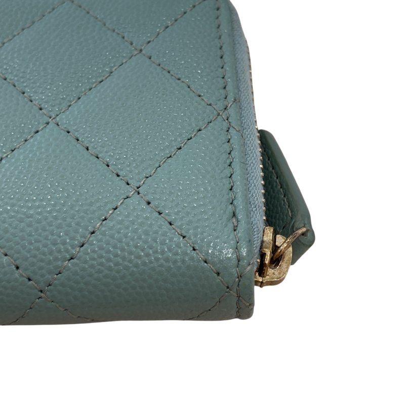 CHANEL 香奈兒 零錢卡夾 荔枝紋牛皮 灰綠色-6