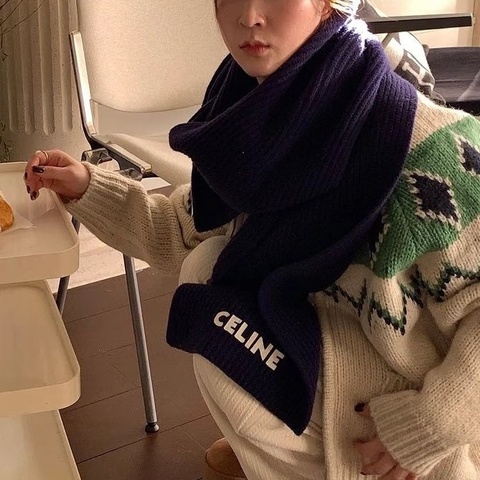 Celine 羊毛圍巾 深藍