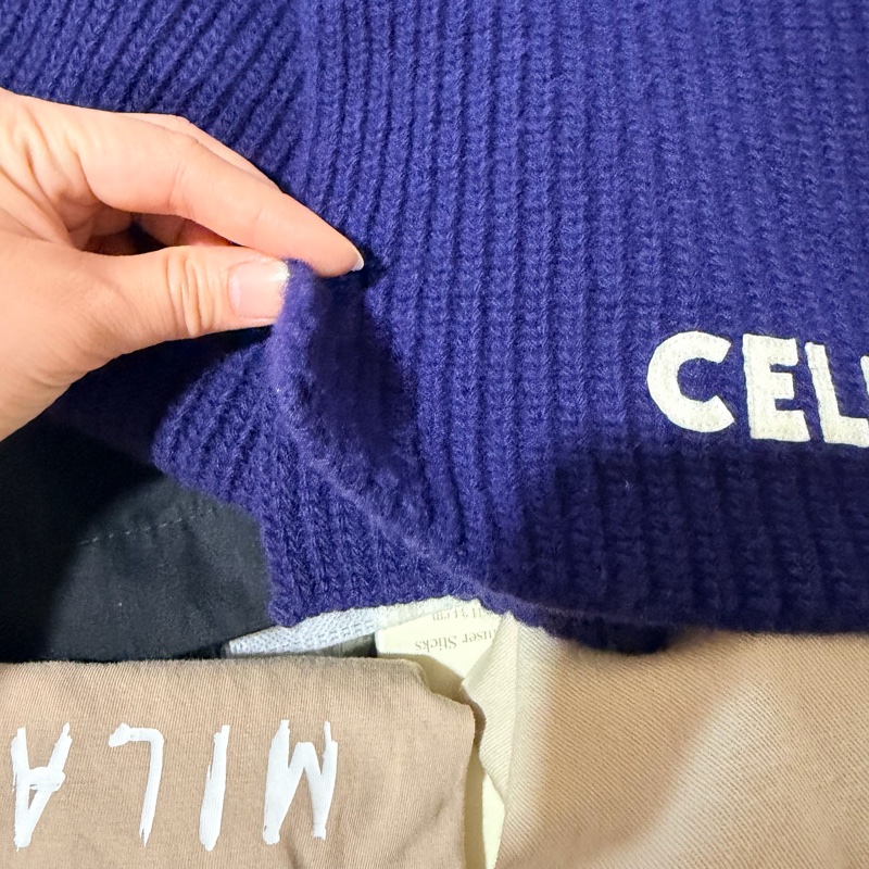 Celine 羊毛圍巾 深藍-6