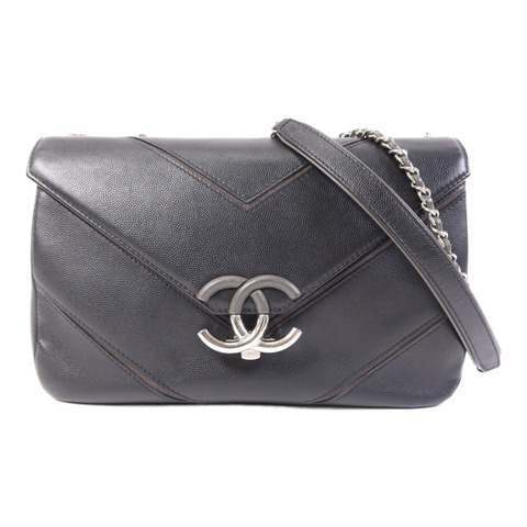 CHANEL 牛皮皮革Shoulder Bag銀扣鏈帶肩背袋