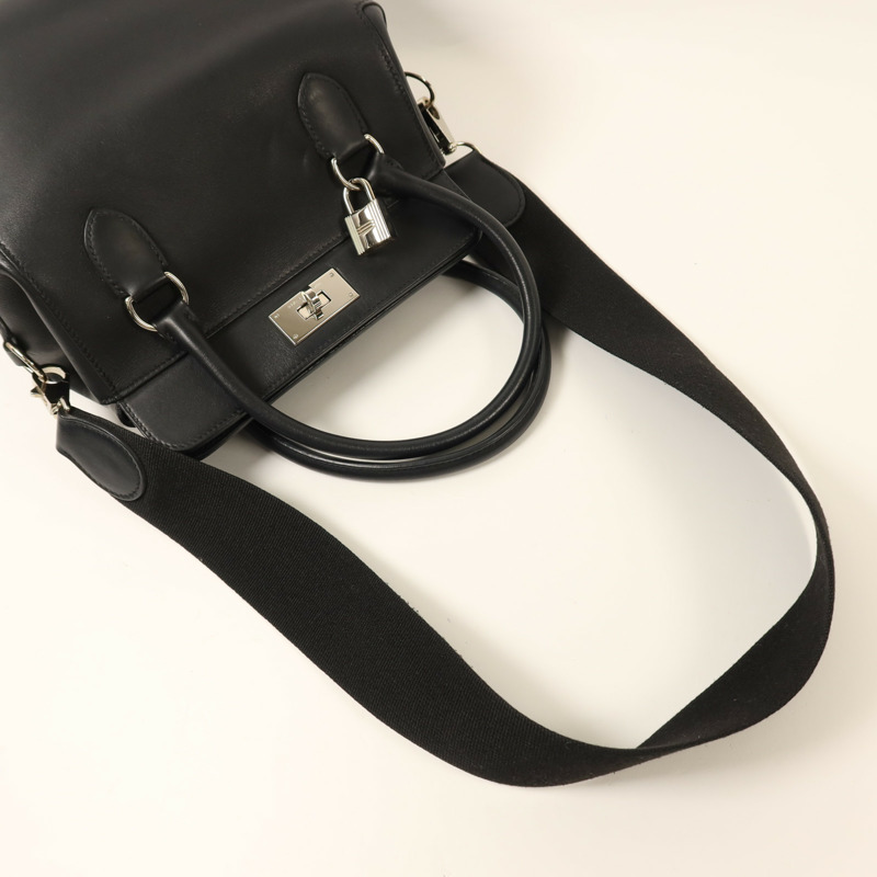 HERMES Swift皮革Tool Box 20銀扣手挽肩背兩用袋Noir-8