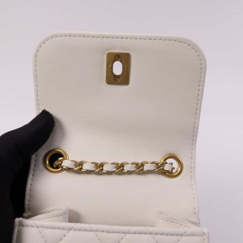 CHANEL 羊皮皮革Chain Shoulder金扣鏈帶肩背袋-15