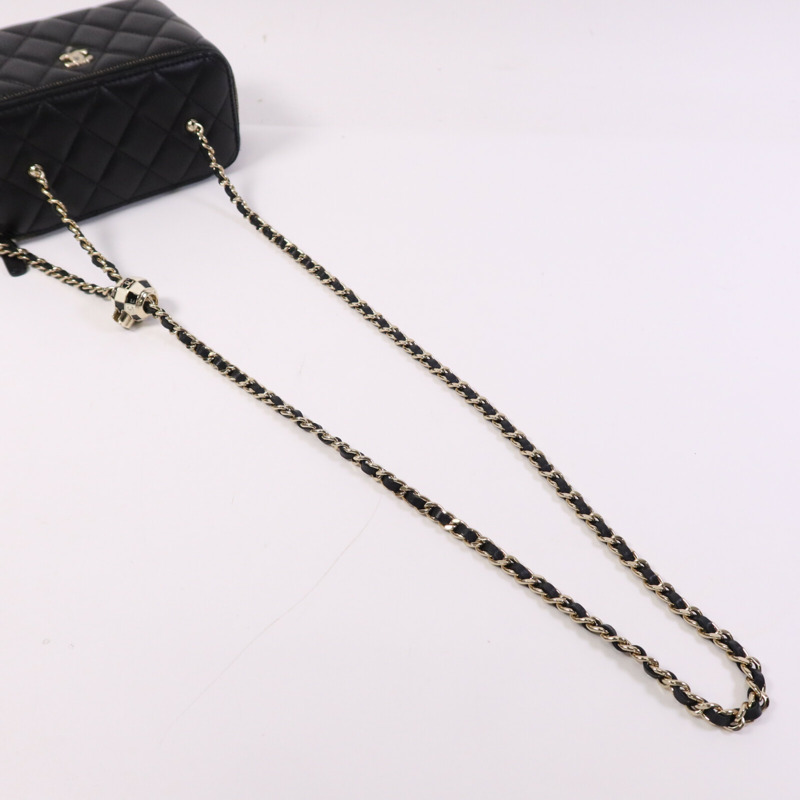 CHANEL 羊皮皮革Vanity Case金扣鏈帶肩背袋-9