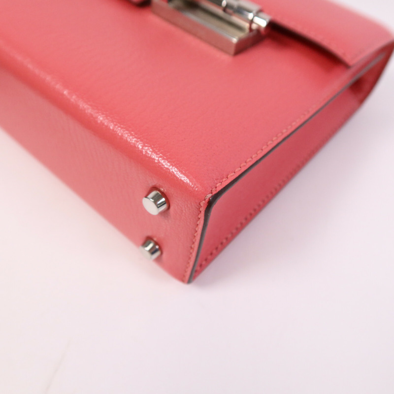 HERMES Chevre皮革Mini Verrou銀扣鏈帶肩背袋Rose Azalee-4