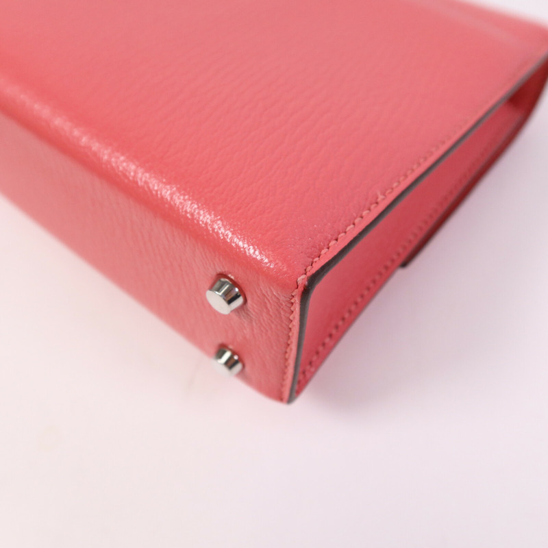 HERMES Chevre皮革Mini Verrou銀扣鏈帶肩背袋Rose Azalee-6