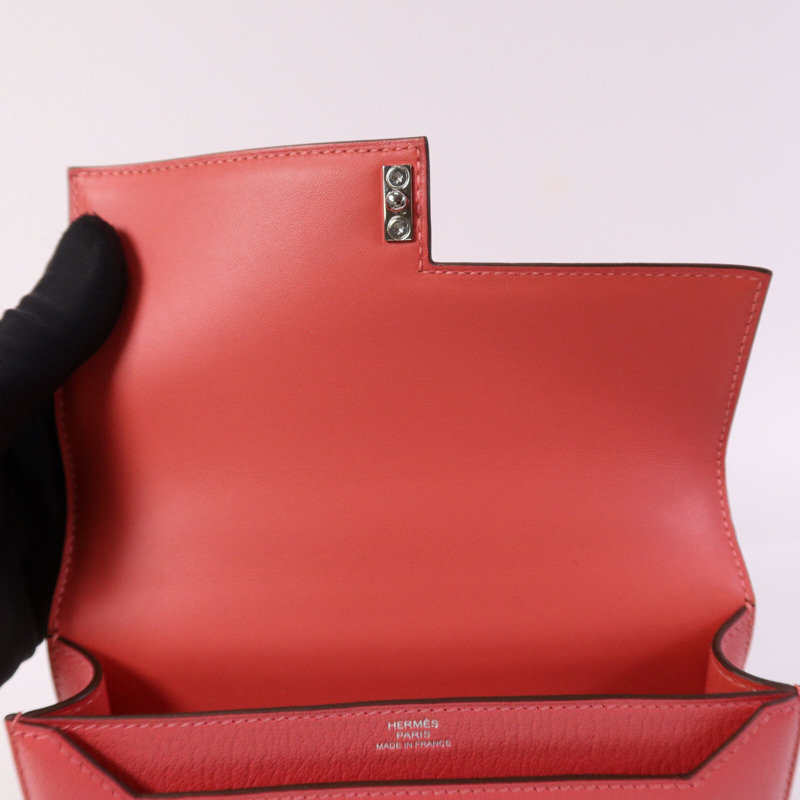 HERMES Chevre皮革Mini Verrou銀扣鏈帶肩背袋Rose Azalee-10
