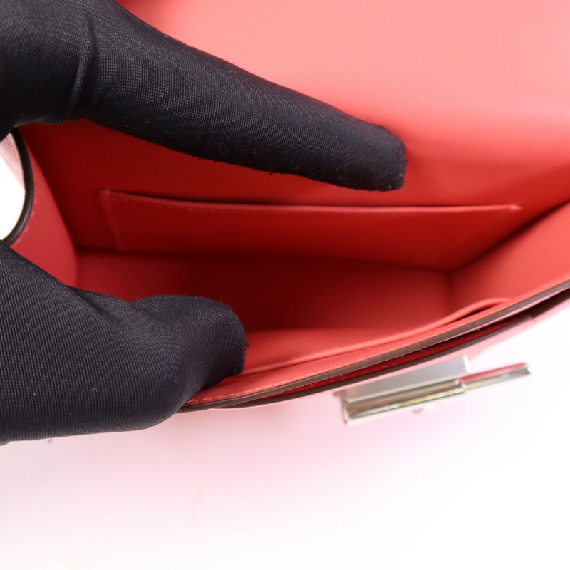 HERMES Chevre皮革Mini Verrou銀扣鏈帶肩背袋Rose Azalee-11