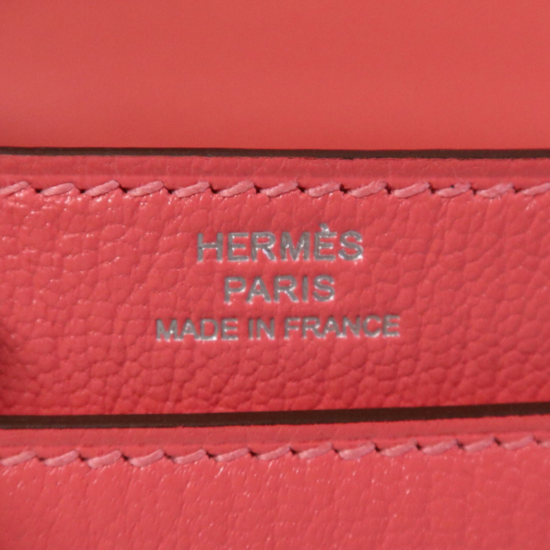 HERMES Chevre皮革Mini Verrou銀扣鏈帶肩背袋Rose Azalee-12