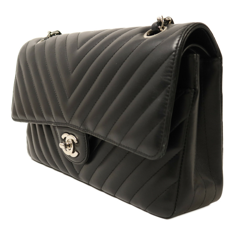 CHANEL 羊皮皮革Classic 25銀扣鏈帶肩背袋-2