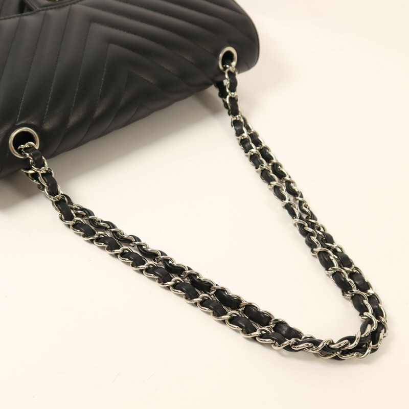 CHANEL 羊皮皮革Classic 25銀扣鏈帶肩背袋-7