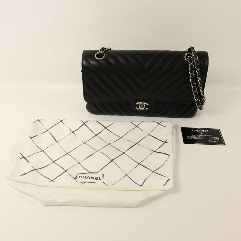 CHANEL 羊皮皮革Classic 25銀扣鏈帶肩背袋-9