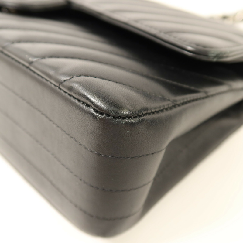 CHANEL 羊皮皮革Classic 25銀扣鏈帶肩背袋-11