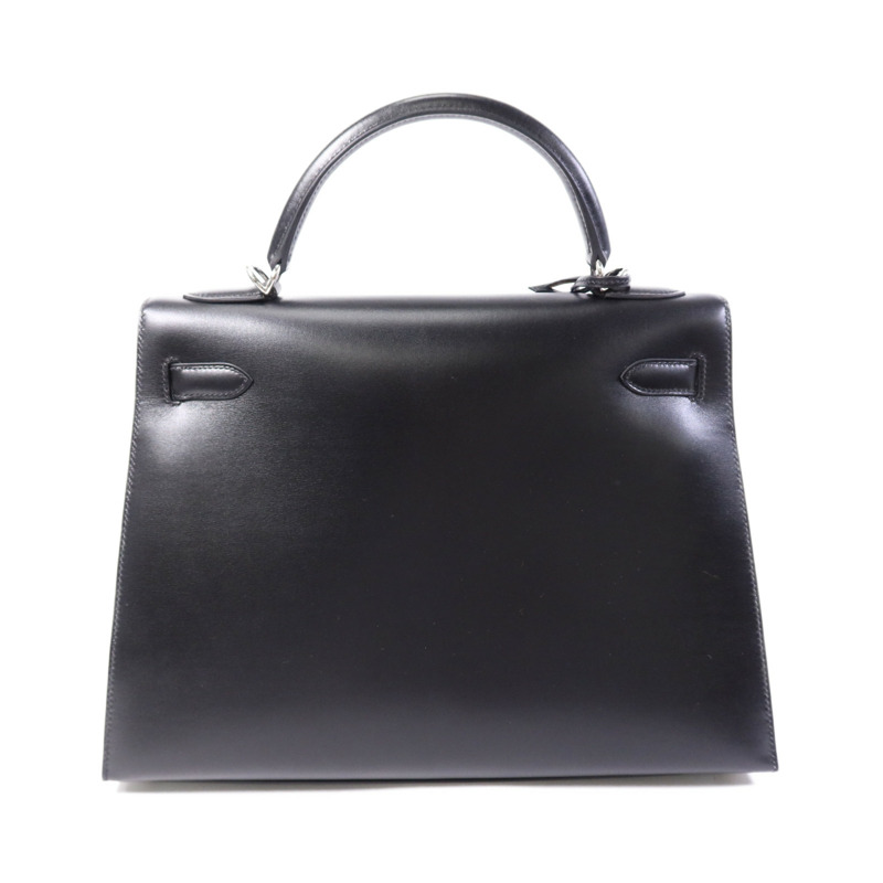 HERMES Box Calf皮革Kelly 32銀扣手挽肩背兩用袋Noir-1