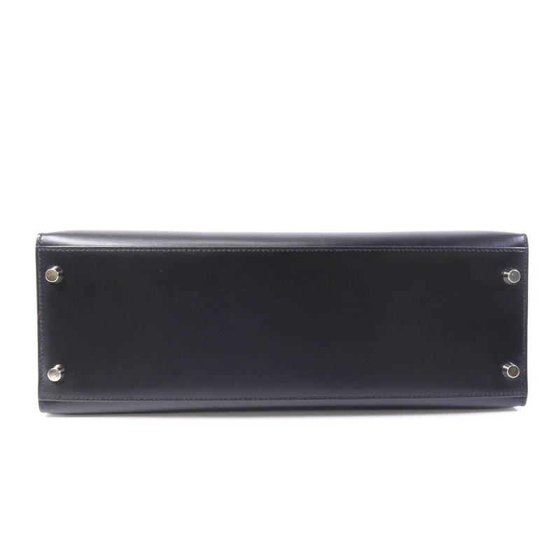 HERMES Box Calf皮革Kelly 32銀扣手挽肩背兩用袋Noir-3