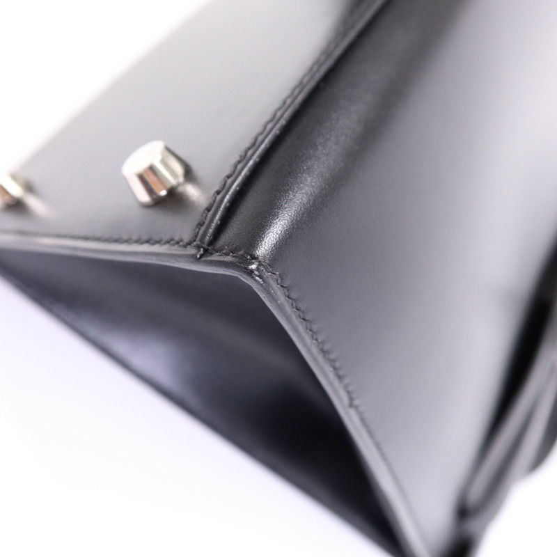 HERMES Box Calf皮革Kelly 32銀扣手挽肩背兩用袋Noir-4