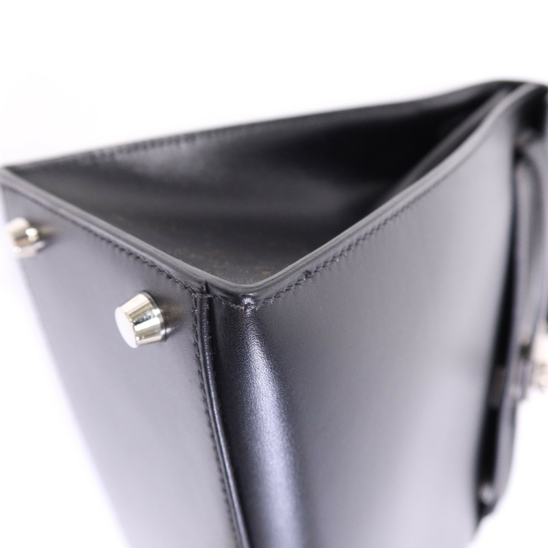 HERMES Box Calf皮革Kelly 32銀扣手挽肩背兩用袋Noir-5