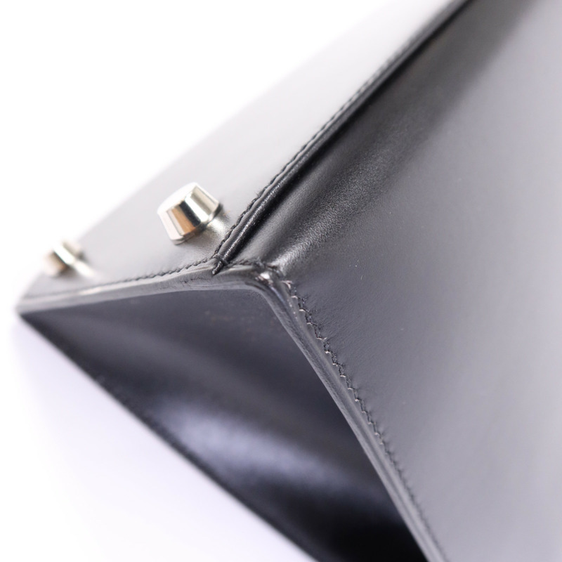 HERMES Box Calf皮革Kelly 32銀扣手挽肩背兩用袋Noir-6