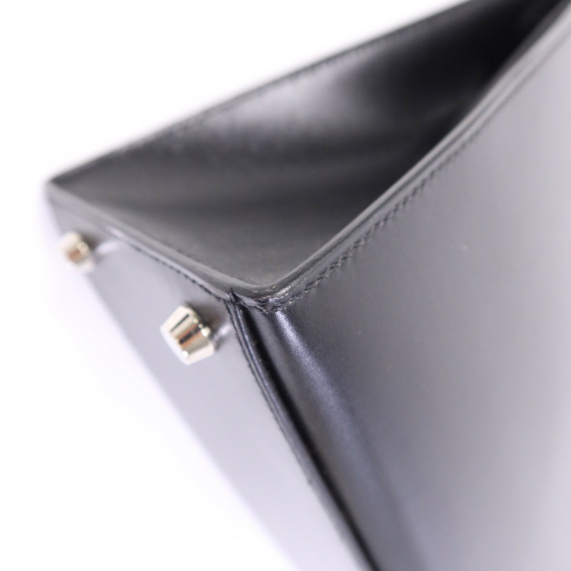 HERMES Box Calf皮革Kelly 32銀扣手挽肩背兩用袋Noir-7