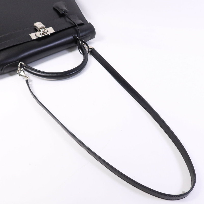 HERMES Box Calf皮革Kelly 32銀扣手挽肩背兩用袋Noir-8