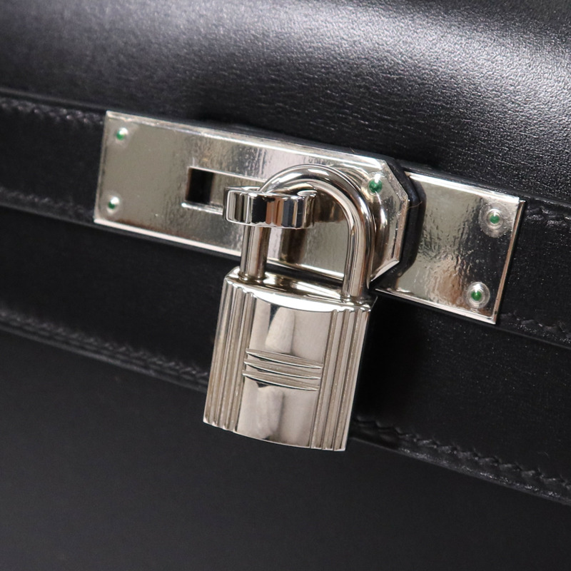 HERMES Box Calf皮革Kelly 32銀扣手挽肩背兩用袋Noir-9
