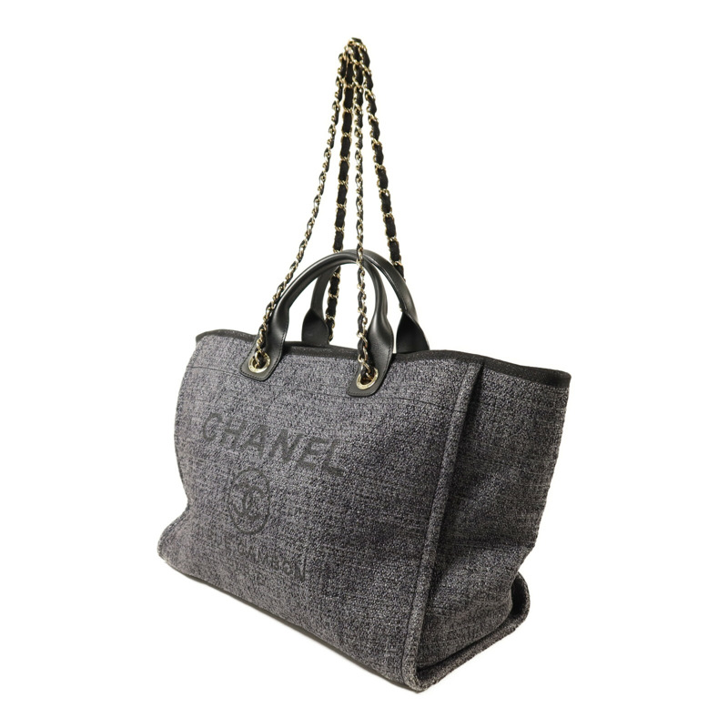 CHANEL 帆布Large Shopping Bag金扣鏈帶手挽肩背兩用袋-2