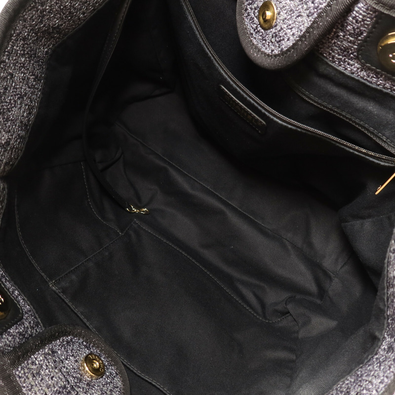 CHANEL 帆布Large Shopping Bag金扣鏈帶手挽肩背兩用袋-4