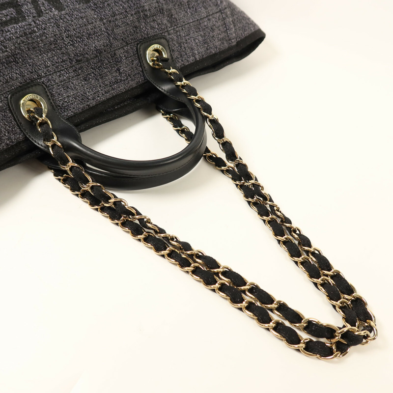 CHANEL 帆布Large Shopping Bag金扣鏈帶手挽肩背兩用袋-7