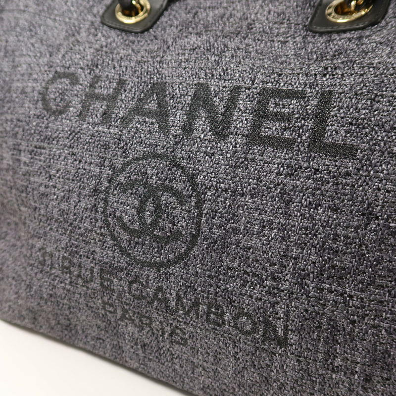 CHANEL 帆布Large Shopping Bag金扣鏈帶手挽肩背兩用袋-8