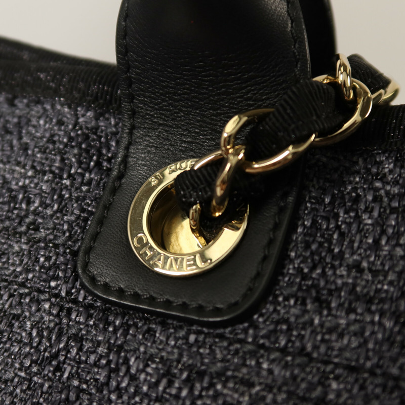 CHANEL 帆布Large Shopping Bag金扣鏈帶手挽肩背兩用袋-9