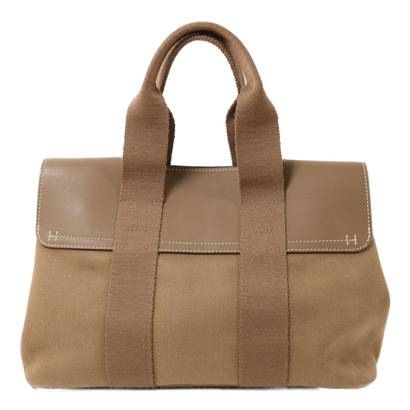 HERMES 帆布Valparaiso PM銀扣手挽袋Etoupe-1