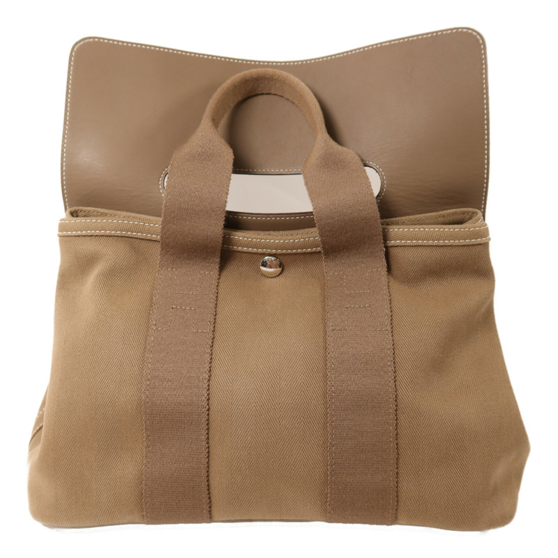 HERMES 帆布Valparaiso PM銀扣手挽袋Etoupe-4