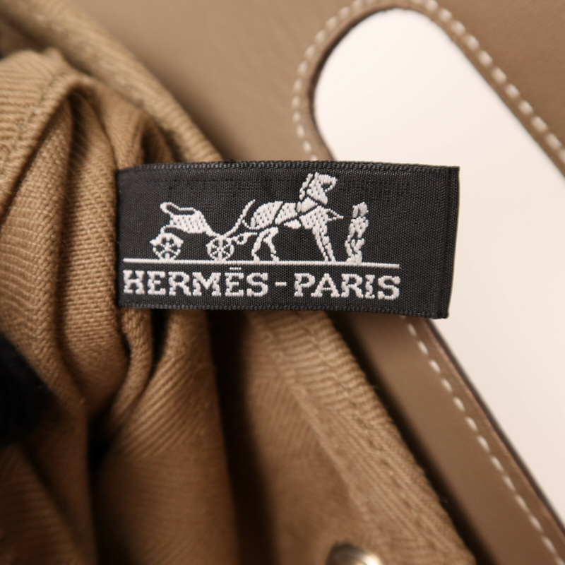 HERMES 帆布Valparaiso PM銀扣手挽袋Etoupe-6