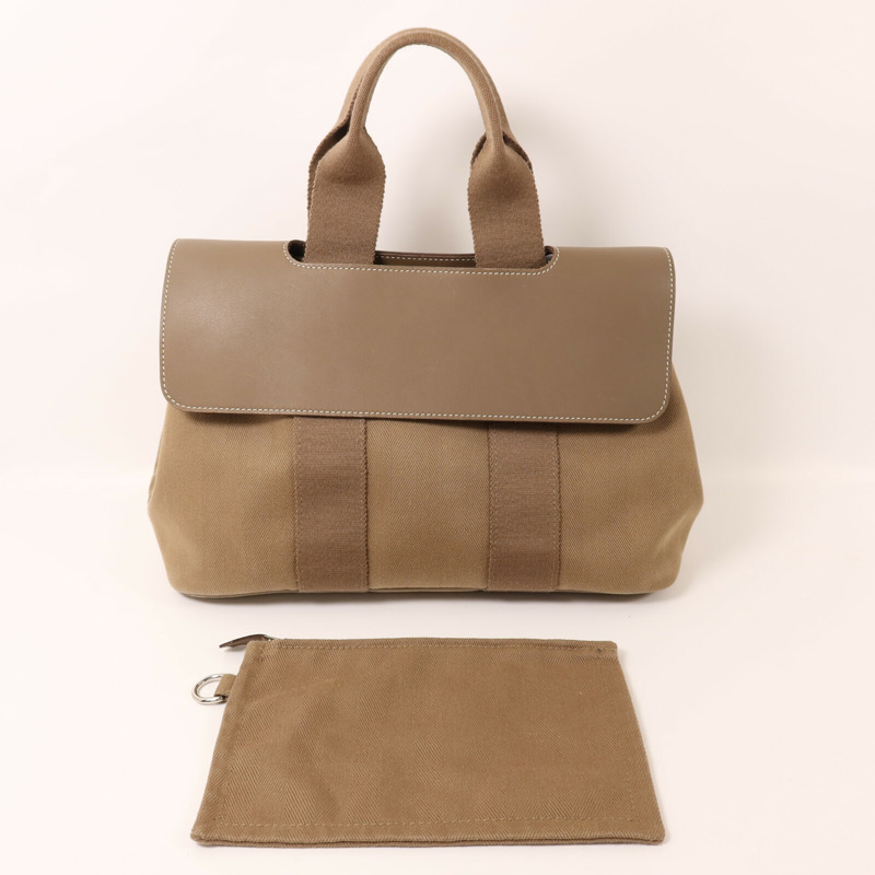 HERMES 帆布Valparaiso PM銀扣手挽袋Etoupe-10